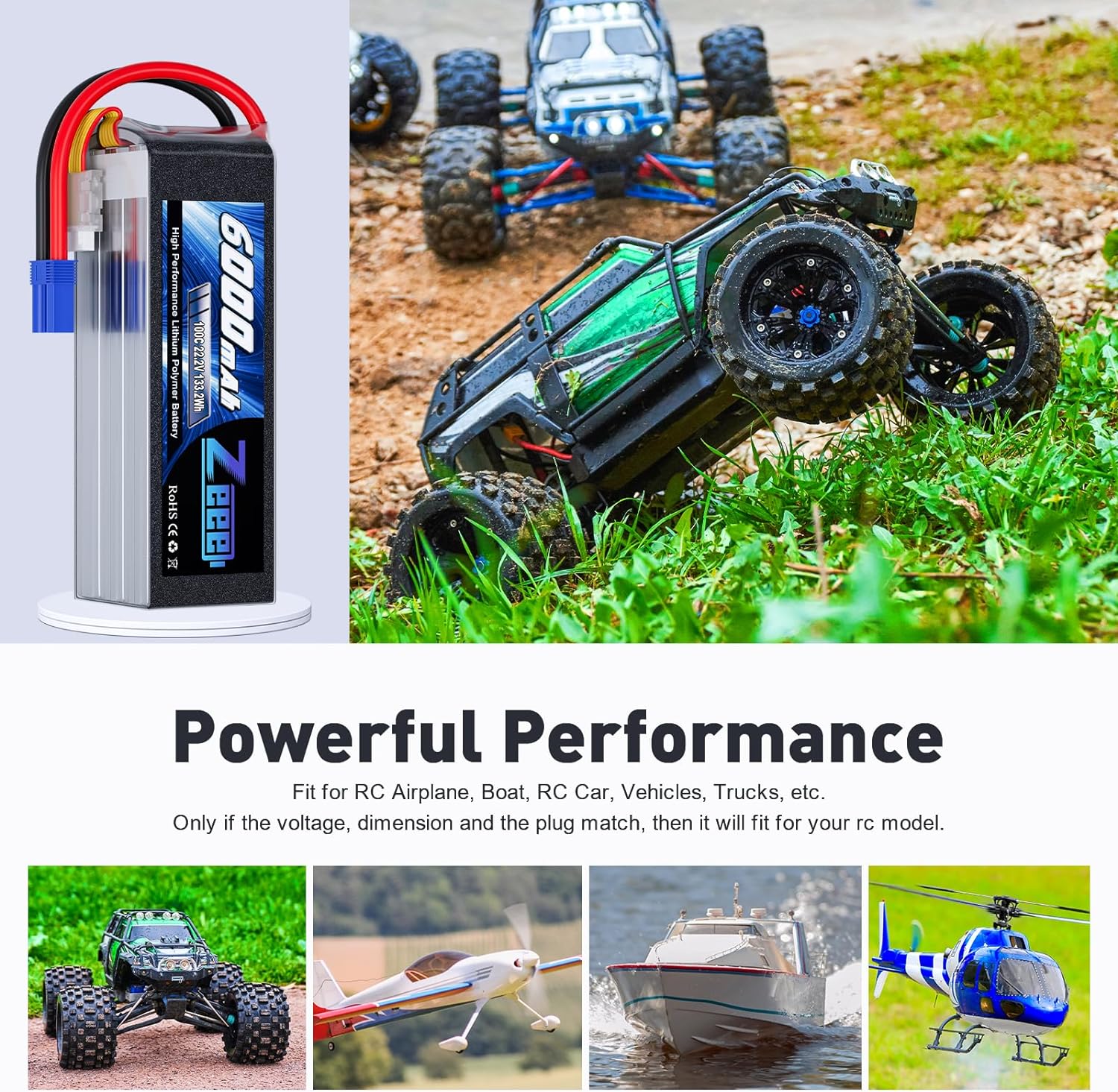 Zeee 6S 6000mAh แบตเตอรี่ Lipo - 6S Lipo Battery 22.2V 5000Mah บทวิจารณ์และราคา